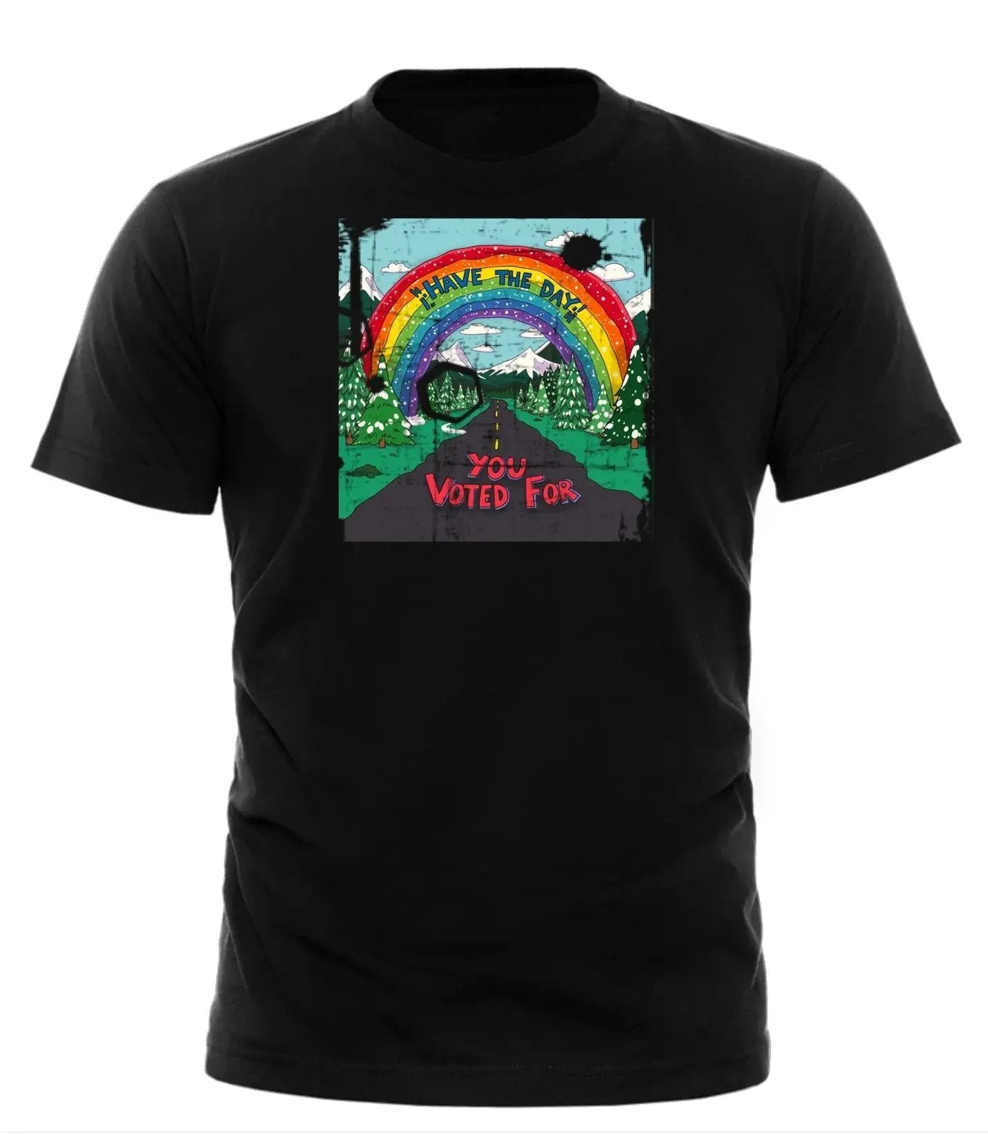 Good Trouble Garments black shirt with colorful rainbow and text have the day you voted for shirt design