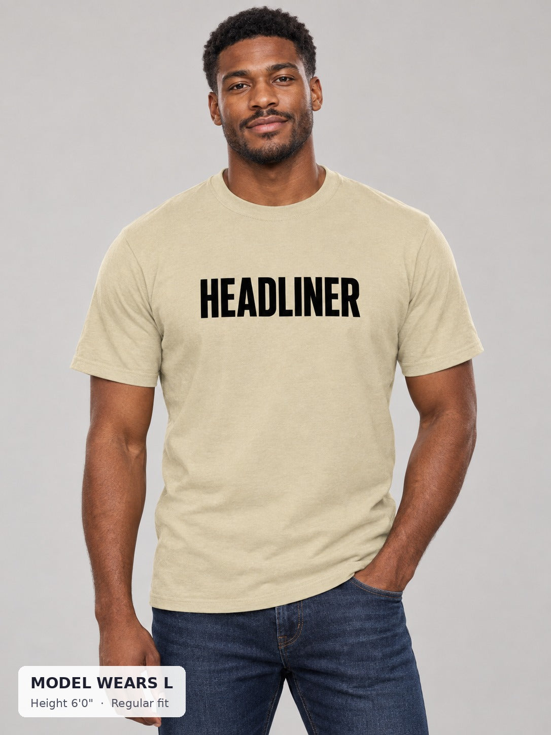 Headliner Rave Tee on an athletic model wearing size L, 6'0" - Good Trouble Fashion