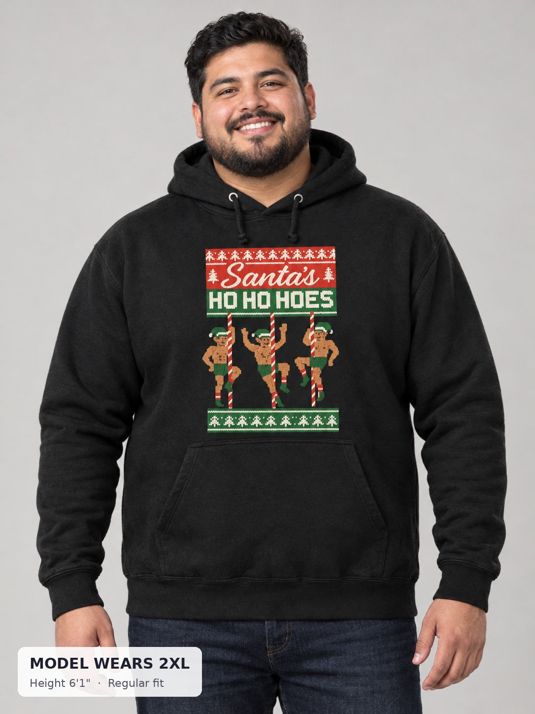 Ho Ho Hoes Holiday Sweatshirt on a plus-size model wearing size 2XL, 6'1" - Good Trouble Fashion