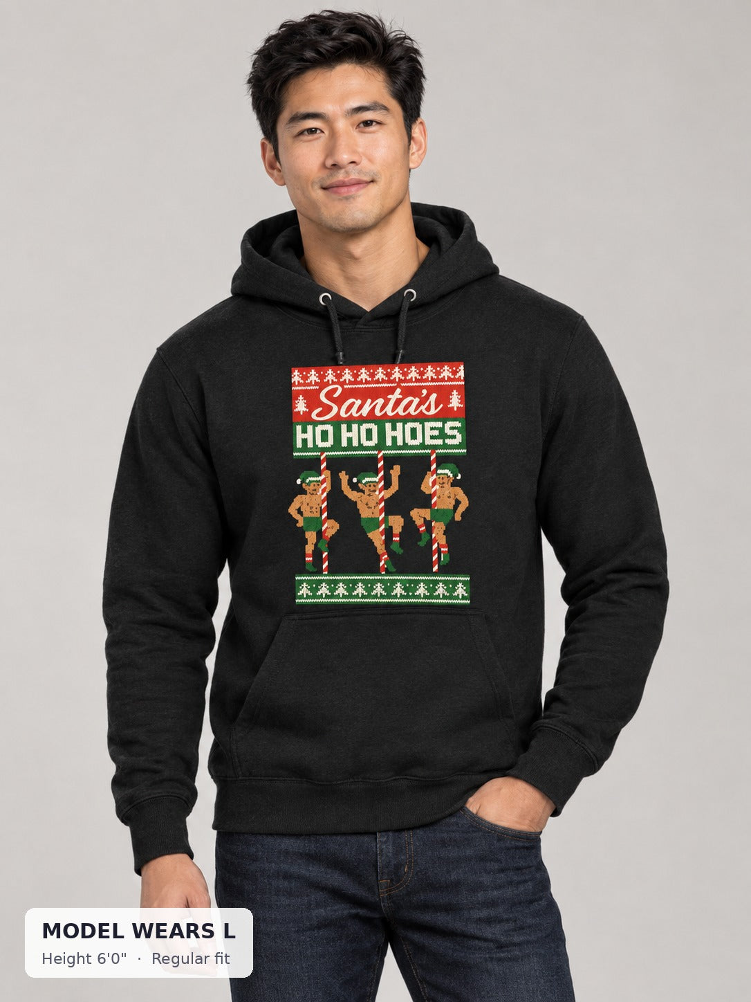 Ho Ho Hoes Holiday Sweatshirt on an athletic model wearing size L, 6'0" - Good Trouble Fashion
