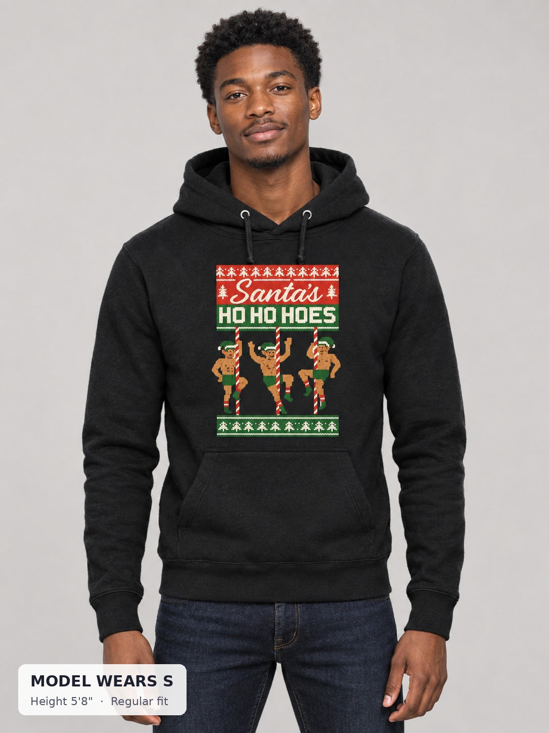 Ho Ho Hoes Holiday Sweatshirt on a slim model wearing size S, 5'8" - Good Trouble Fashion