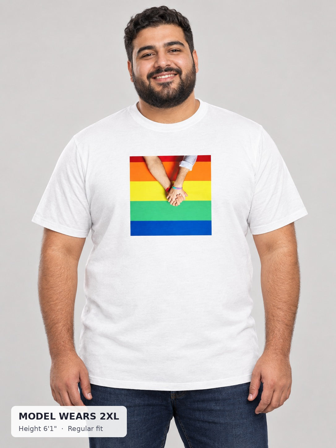 Holding Onto Pride Tee on a plus-size model wearing size 2XL, 6'1" - Good Trouble Fashion