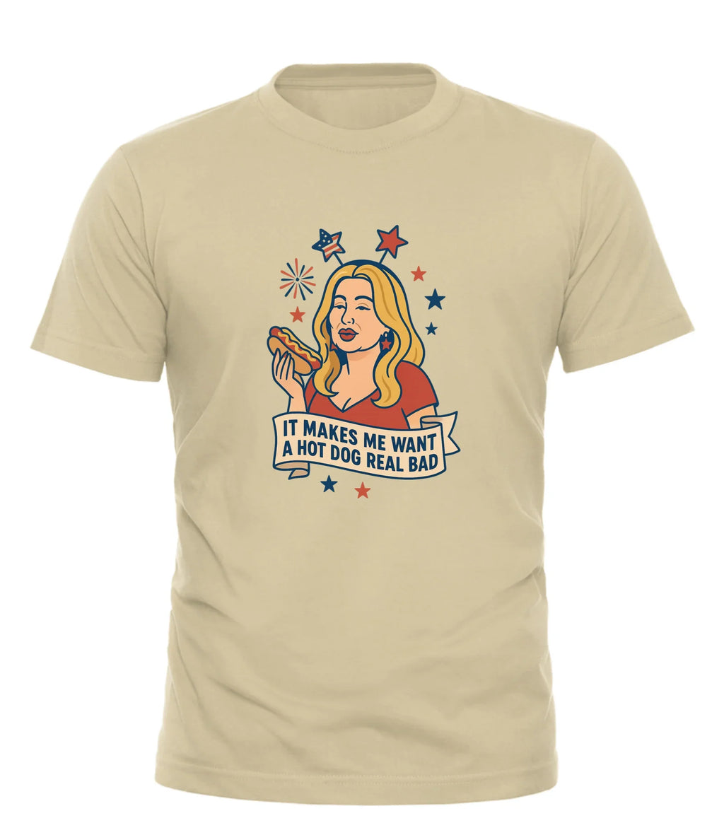 Good Trouble hot dog real bad t-shirt featuring a woman holding a hot dog with colorful stars