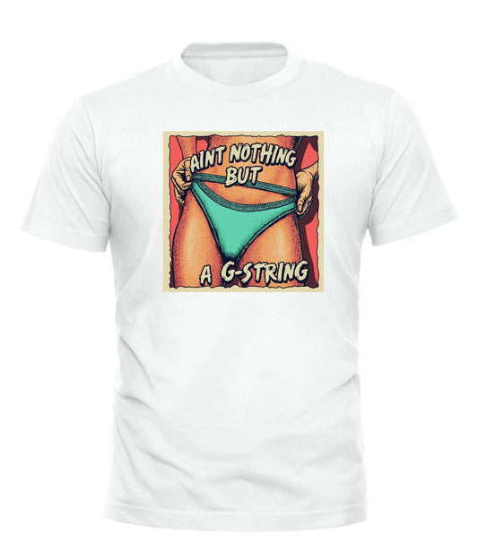 Good Trouble Garments white humorous statement shirt with retro colorful graphic and text design