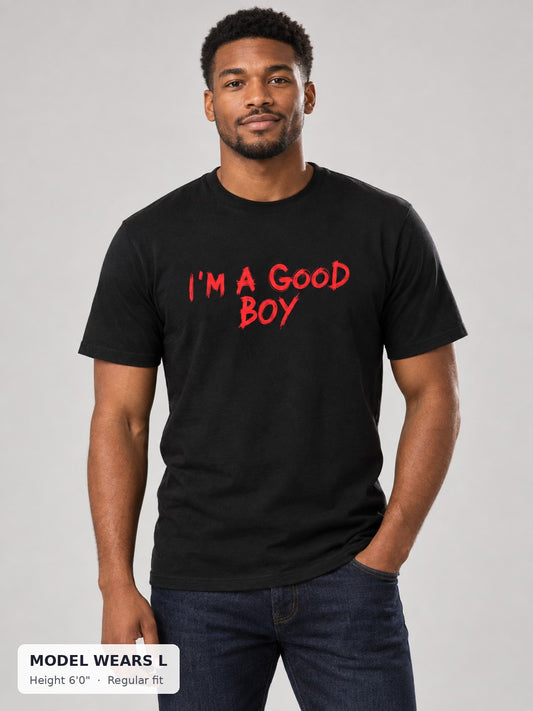 I Am a Good Boy Tee on an athletic model wearing size L, 6'0" - Good Trouble Fashion