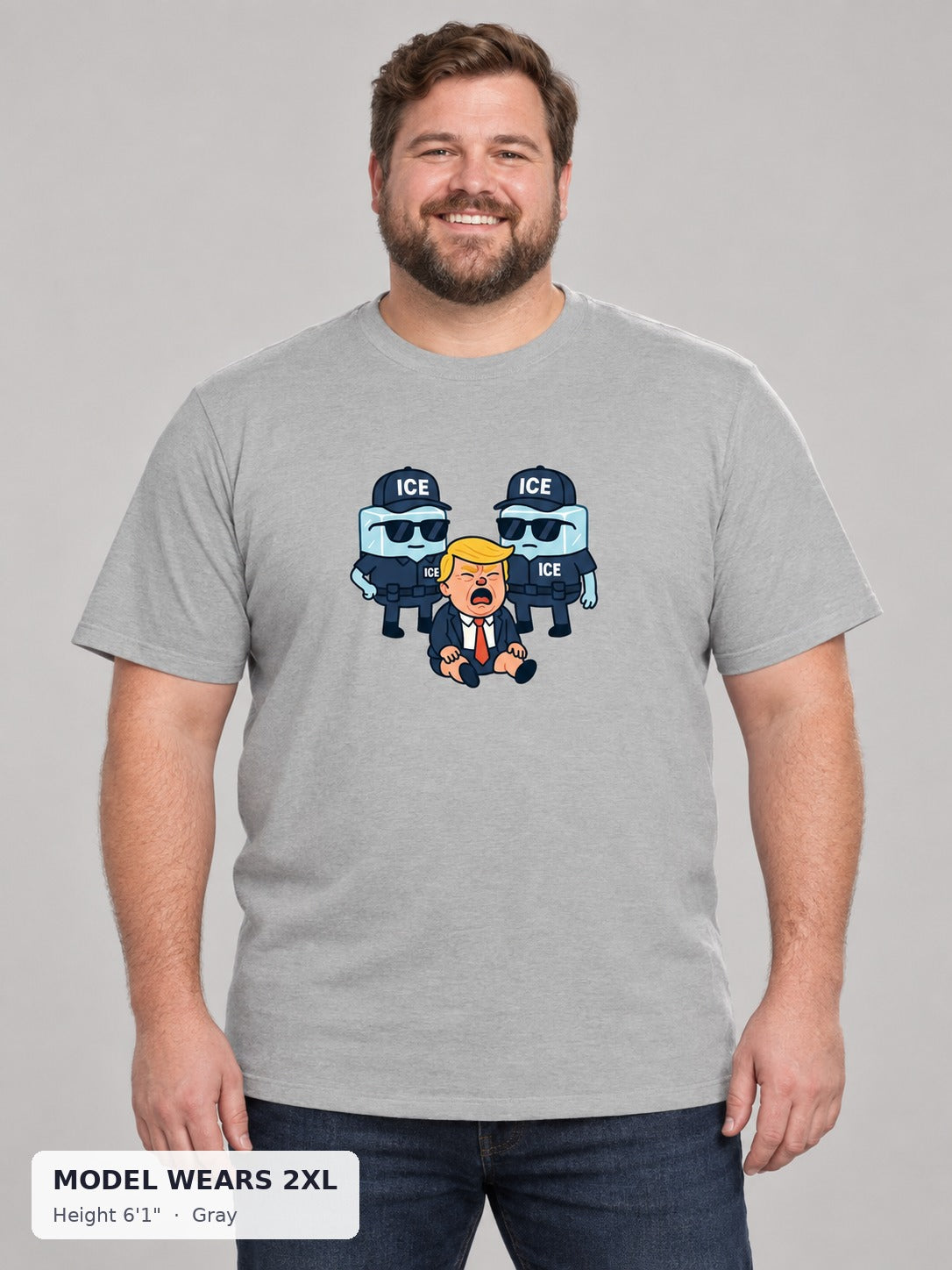 Ice Ice Baby Trump Tee in Gray on a plus-size model wearing size 2XL, 6'1" - Good Trouble Fashion