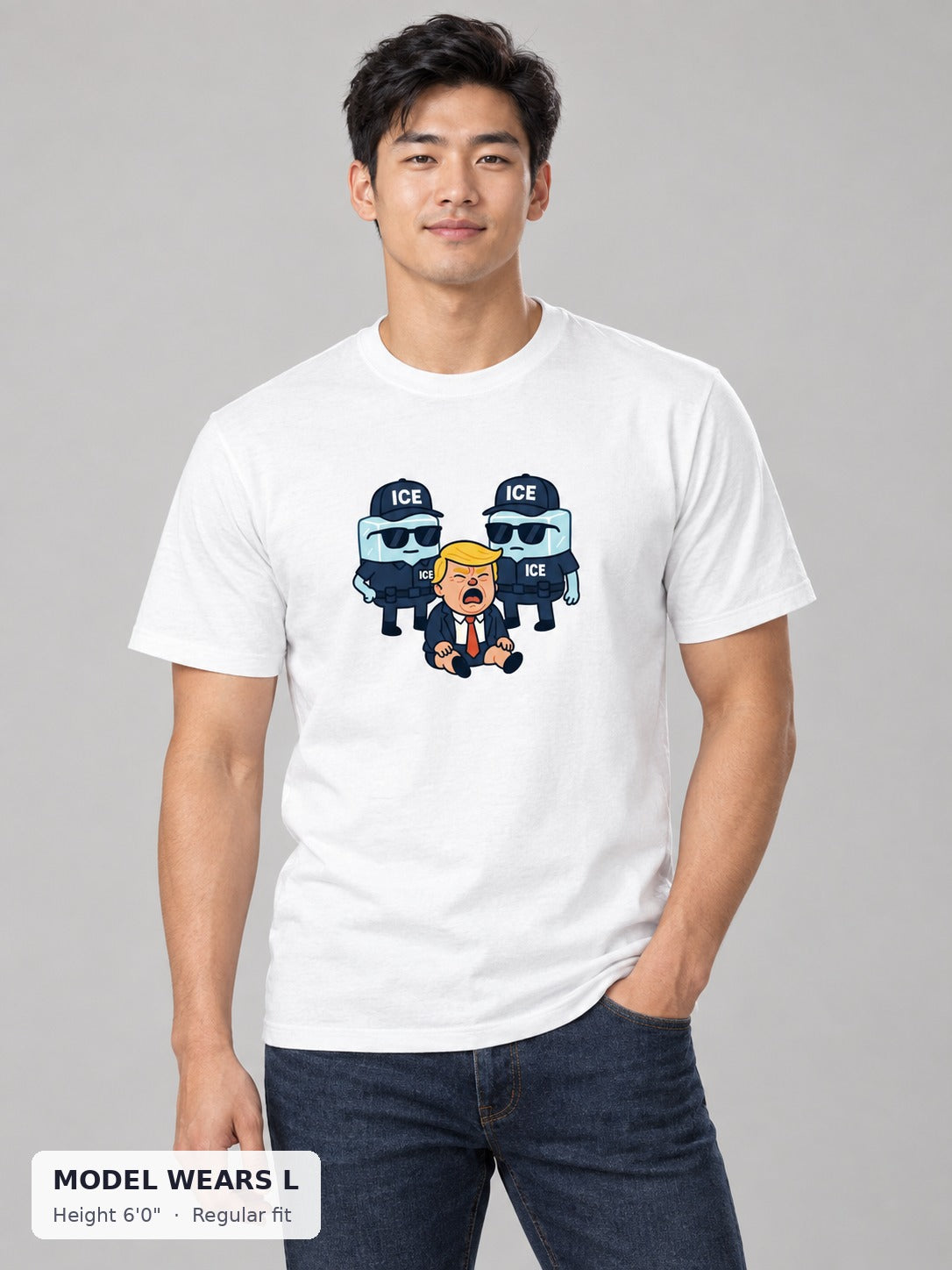Ice Ice Baby Trump Tee on an athletic model wearing size L, 6'0" - Good Trouble Fashion