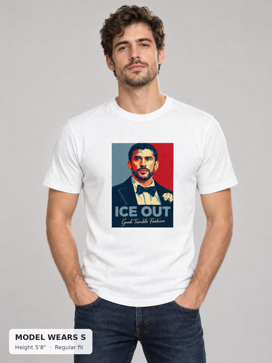 ICE OUT Luxe Tuxedo Tee on a slim model wearing size S, 5'8" - Good Trouble Fashion