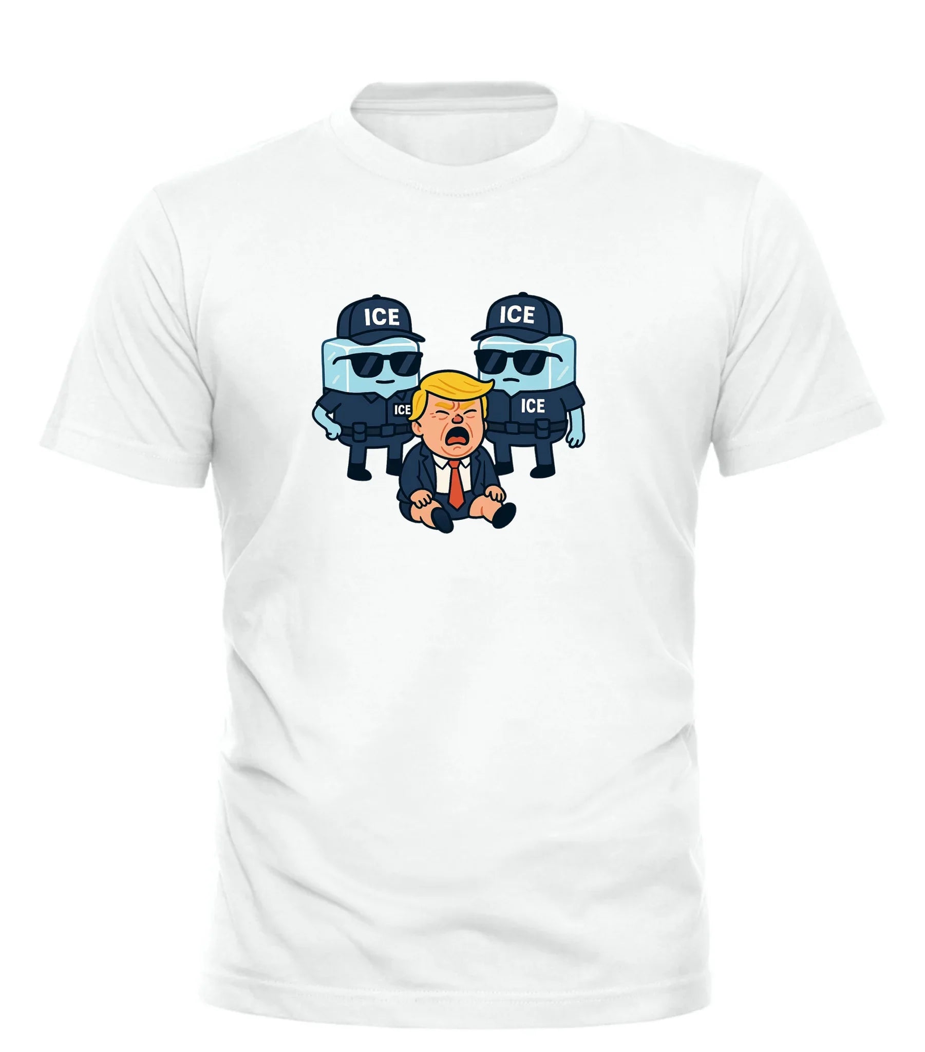 Good Trouble Garments ICE protest t-shirt with cartoon of two ICE agents detaining a figure
