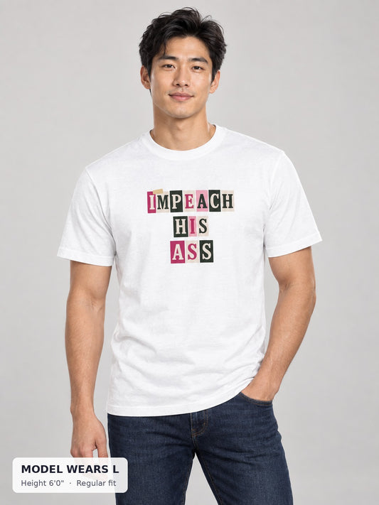 Impeach His Ass Tee on an athletic model wearing size L, 6'0" - Good Trouble Fashion