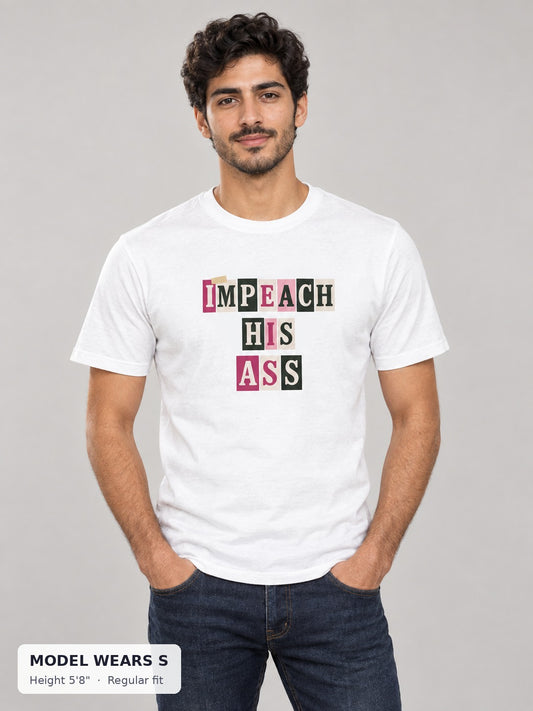 Impeach His Ass Tee on a slim model wearing size S, 5'8" - Good Trouble Fashion