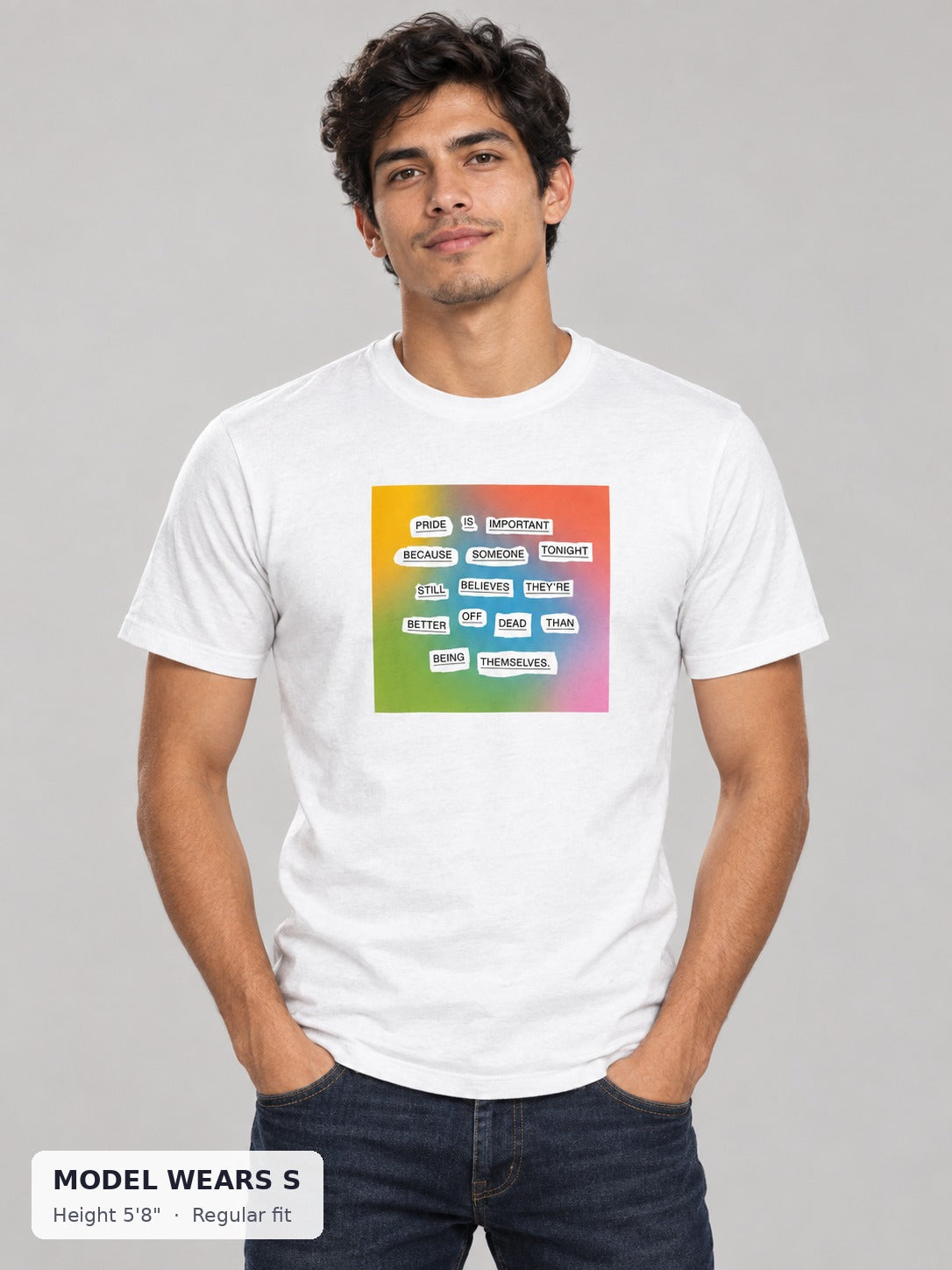 Pride Is Important Tee on a slim model wearing size S, 5'8" - Good Trouble Fashion