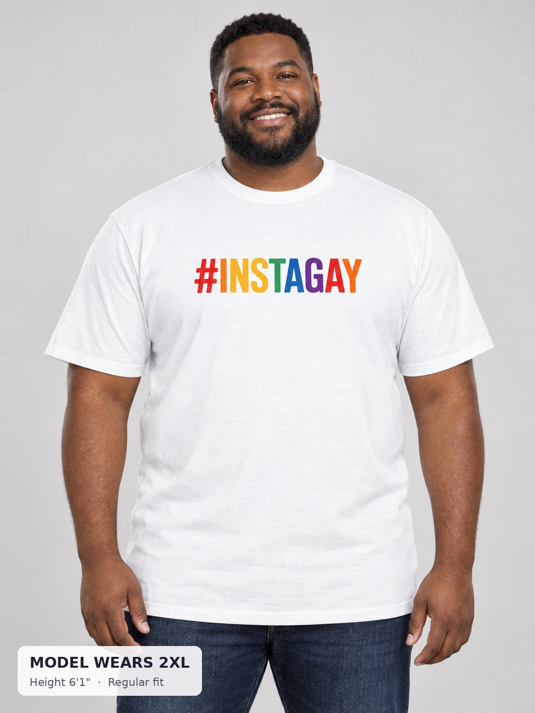 Instagay Rainbow Tee on a plus-size model wearing size 2XL, 6'1" - Good Trouble Fashion