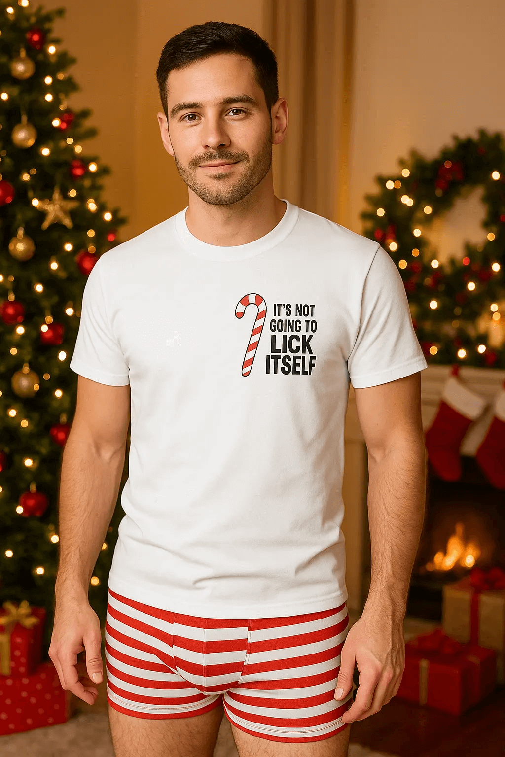 It's Not Going to Lick Itself Candy Cane T-shirt for Holiday Fun - Good Trouble Fashion