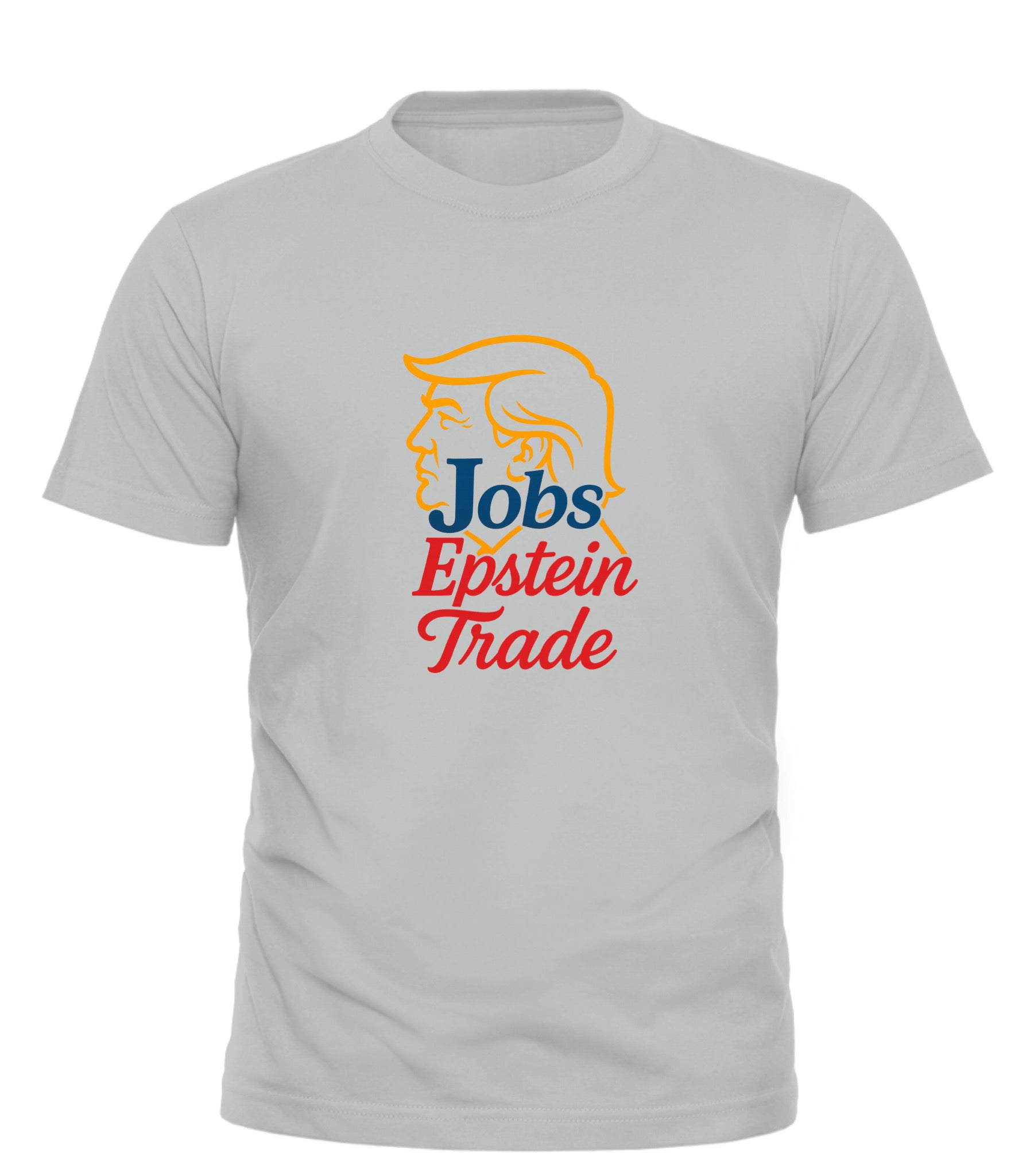 Gray Good Trouble Garments T-shirt with Jobs Epstein Trade shirt design featuring a stylized profile silhouette