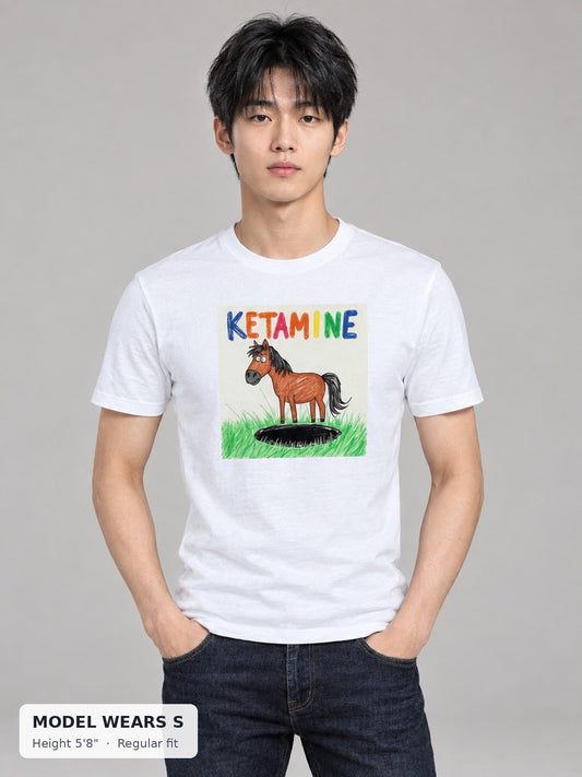 Ketamine Horse Tee on a slim model wearing size S, 5'8" - Good Trouble Fashion