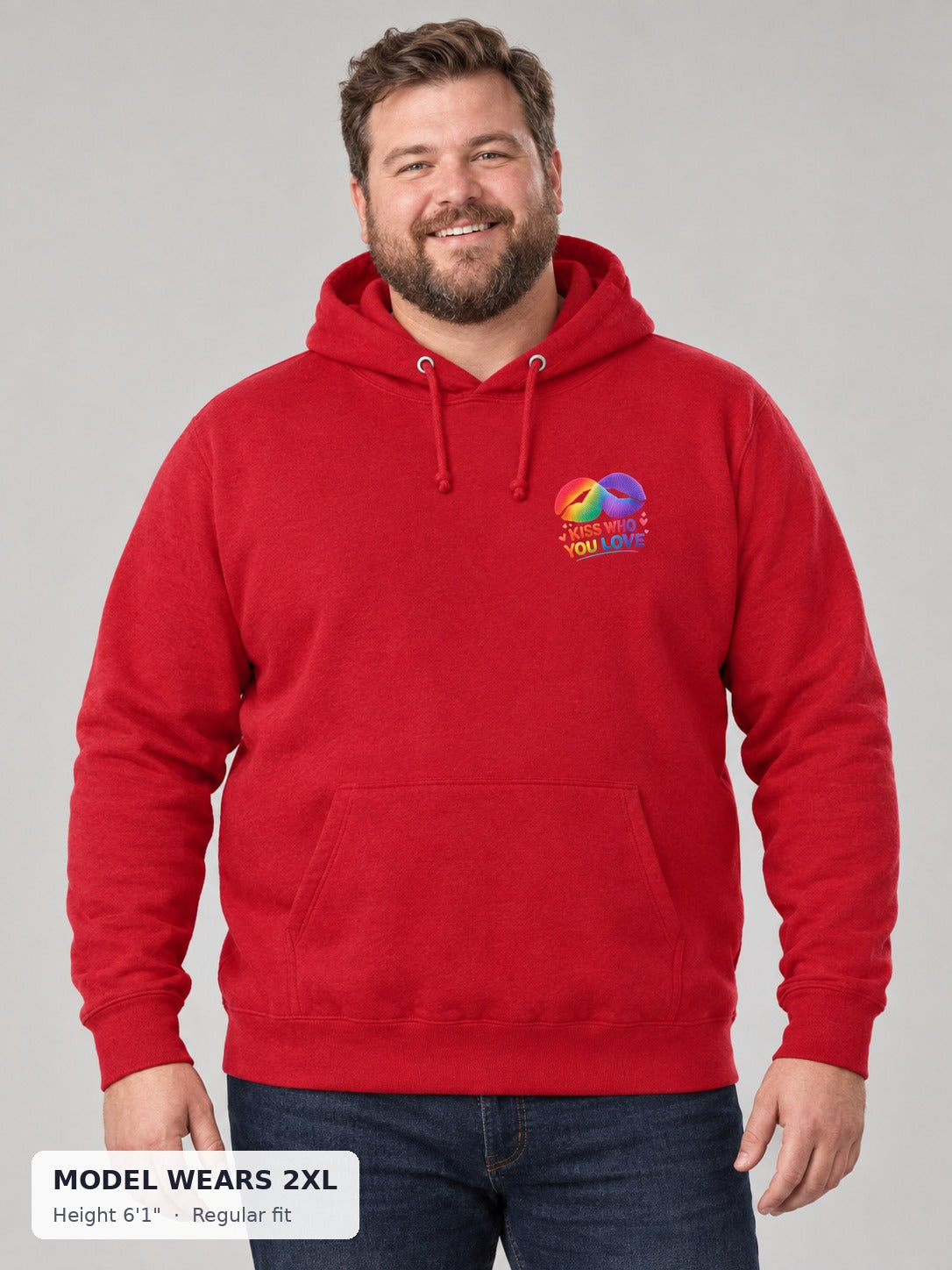 Kiss Who You Love Hoodie on a plus-size model wearing size 2XL, 6'1" - Good Trouble Fashion