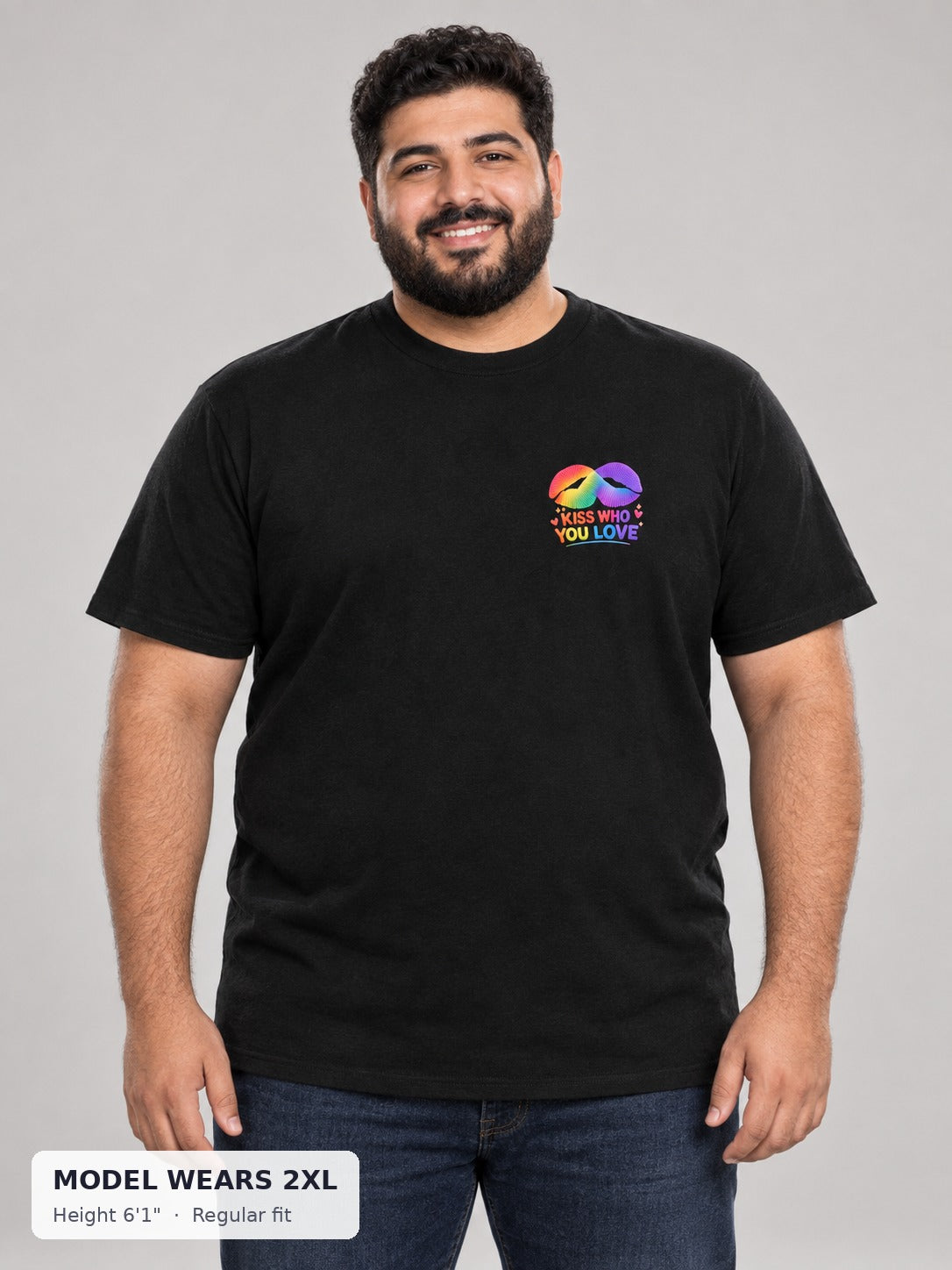 Kiss Who You Love Tee on a plus-size model wearing size 2XL, 6'1" - Good Trouble Fashion