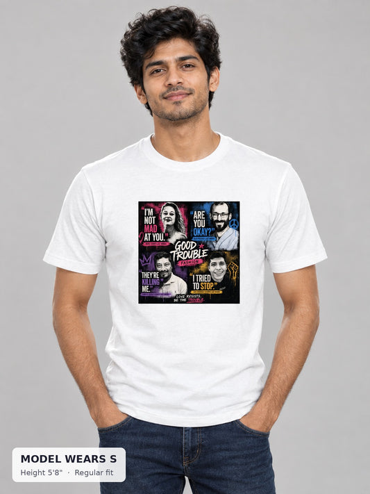 Last Words Tee on a slim model wearing size S, 5'8" - Good Trouble Fashion