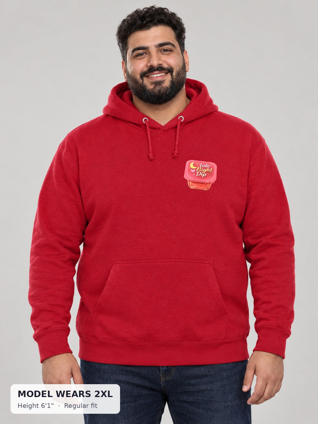 Late Night Dip Hoodie on a plus-size model wearing size 2XL, 6'1" - Good Trouble Fashion