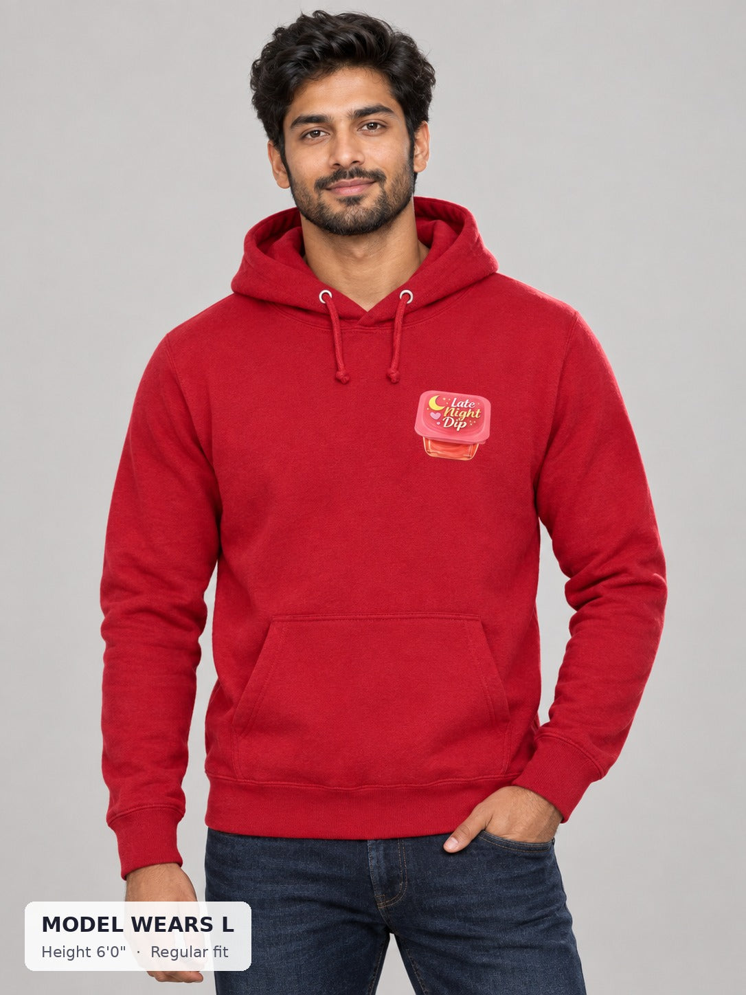 Late Night Dip Hoodie on an athletic model wearing size L, 6'0" - Good Trouble Fashion