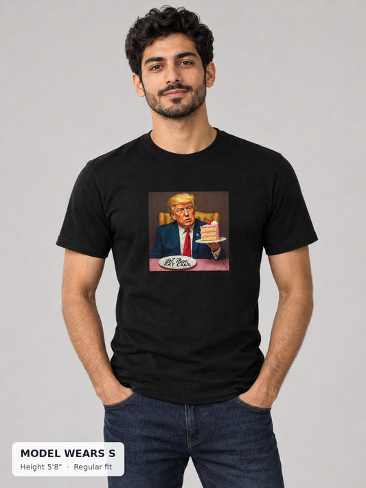 Let Them Eat Cake Trump Tee on a slim model wearing size S, 5'8" - Good Trouble Fashion