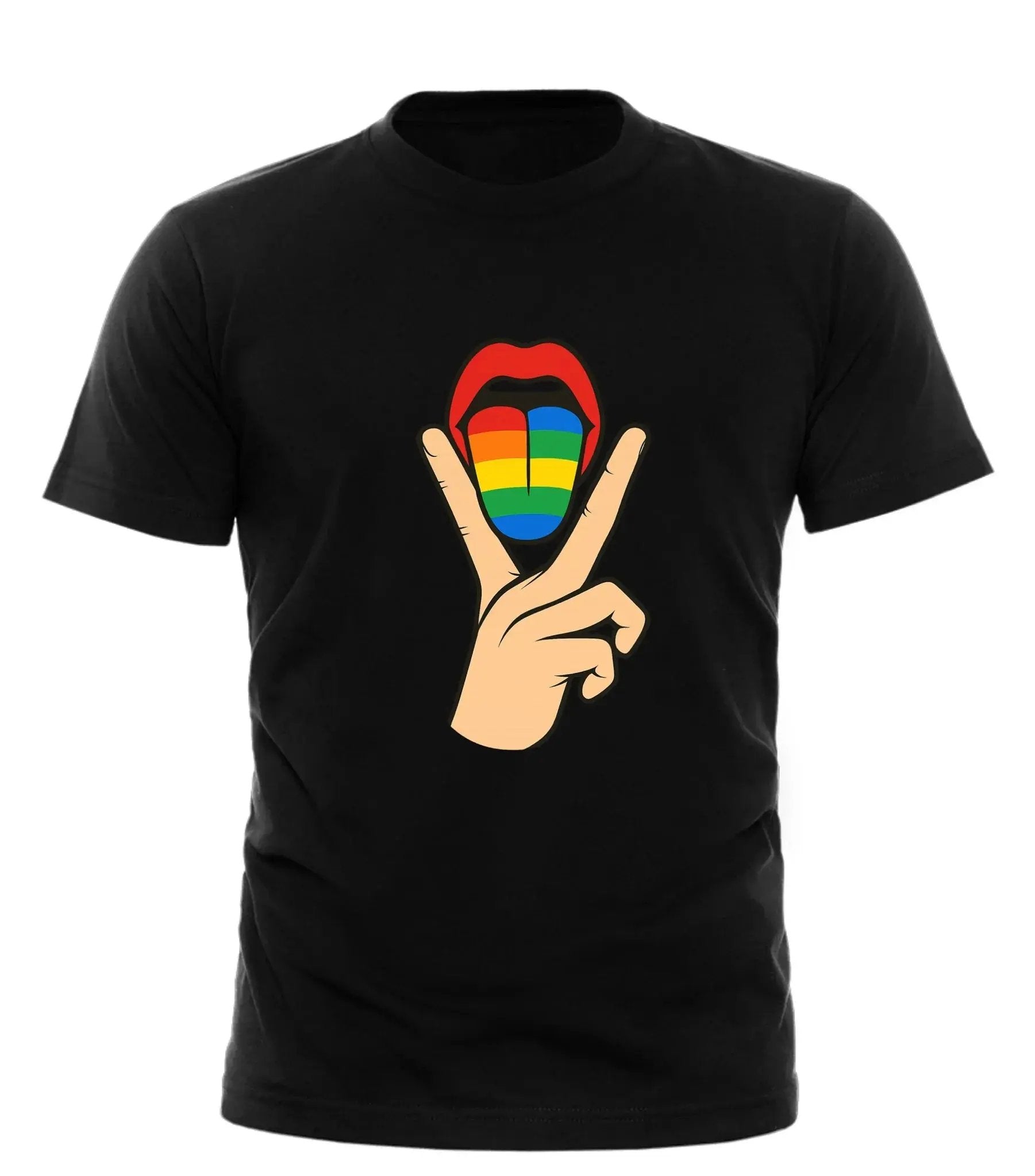 Good Trouble Garments black lick it pride tee for adults with rainbow tongue and hand graphic