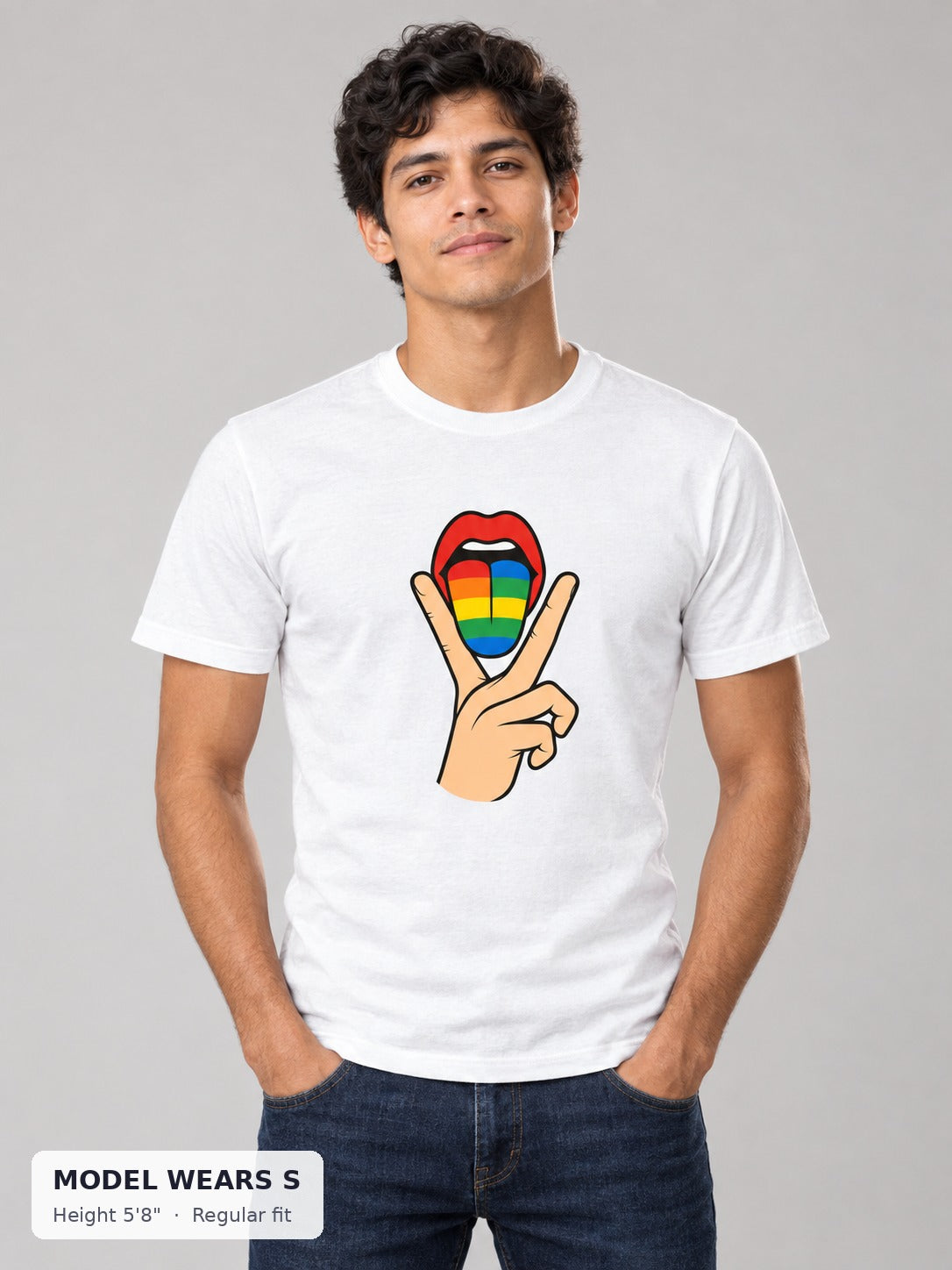 Lick It Pride Tee on a slim model wearing size S, 5'8" - Good Trouble Fashion