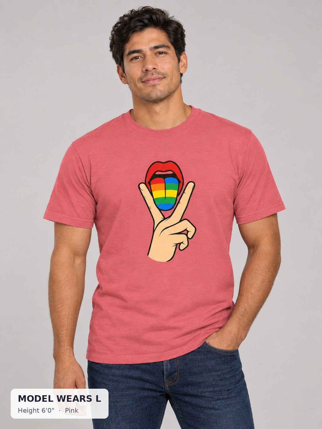 Lick It Pride Tee in Pink on an athletic model wearing size L, 6'0" - Good Trouble Fashion