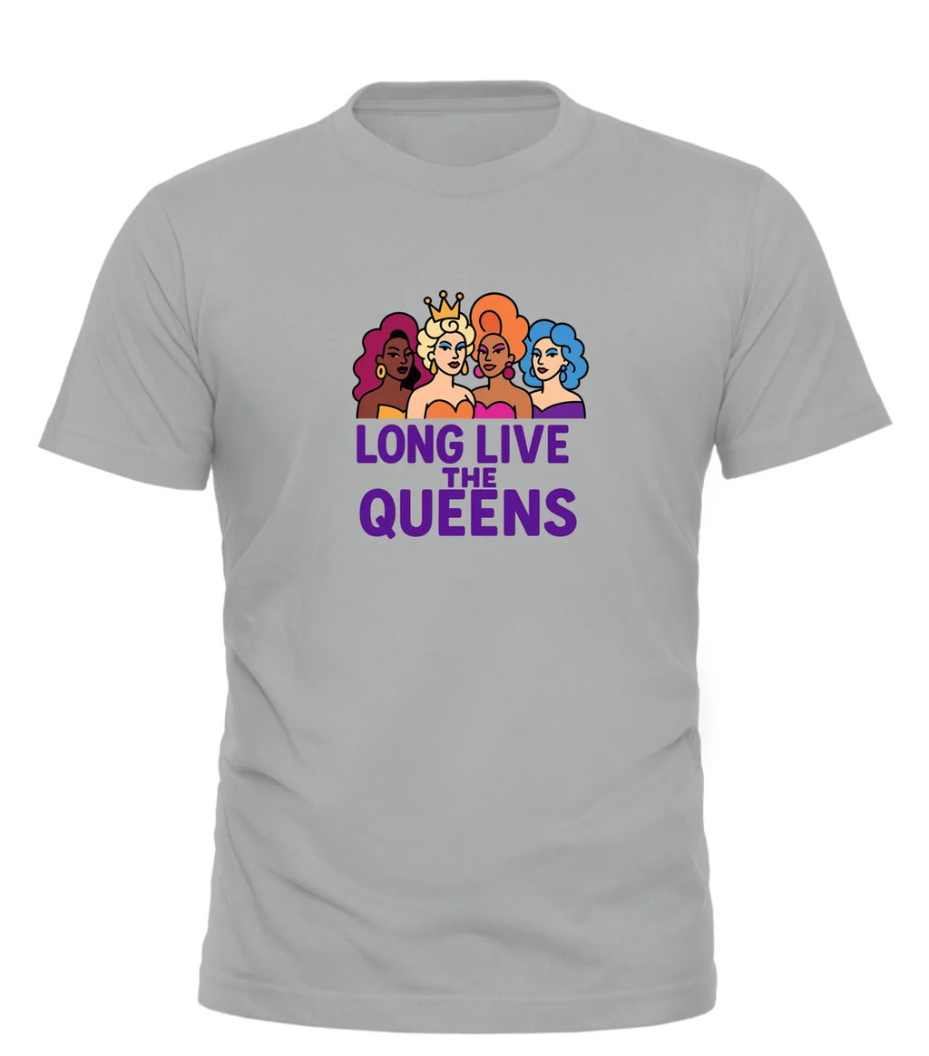 Good Trouble Garments long live the queens t-shirt gray with colorful queen illustrations