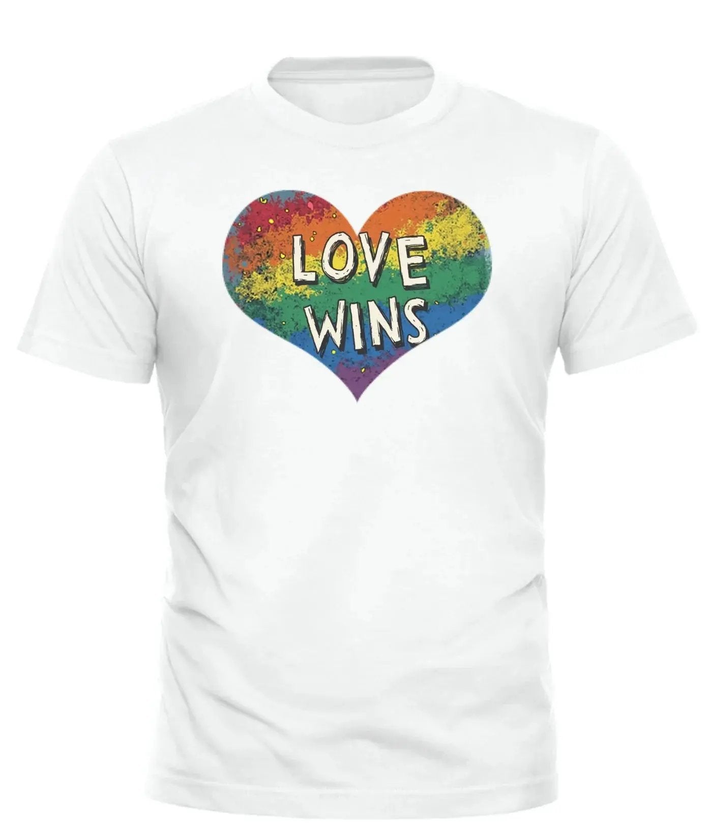 White Love Wins Pride T-Shirt featuring a colorful heart design for a vibrant celebration