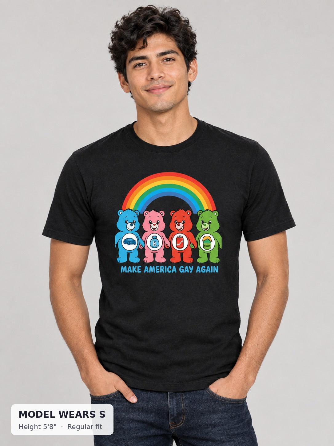 Make America Gay Again Shirt for Pride and Equality on a slim model wearing size S, 5'8" - Good Trouble Fashion