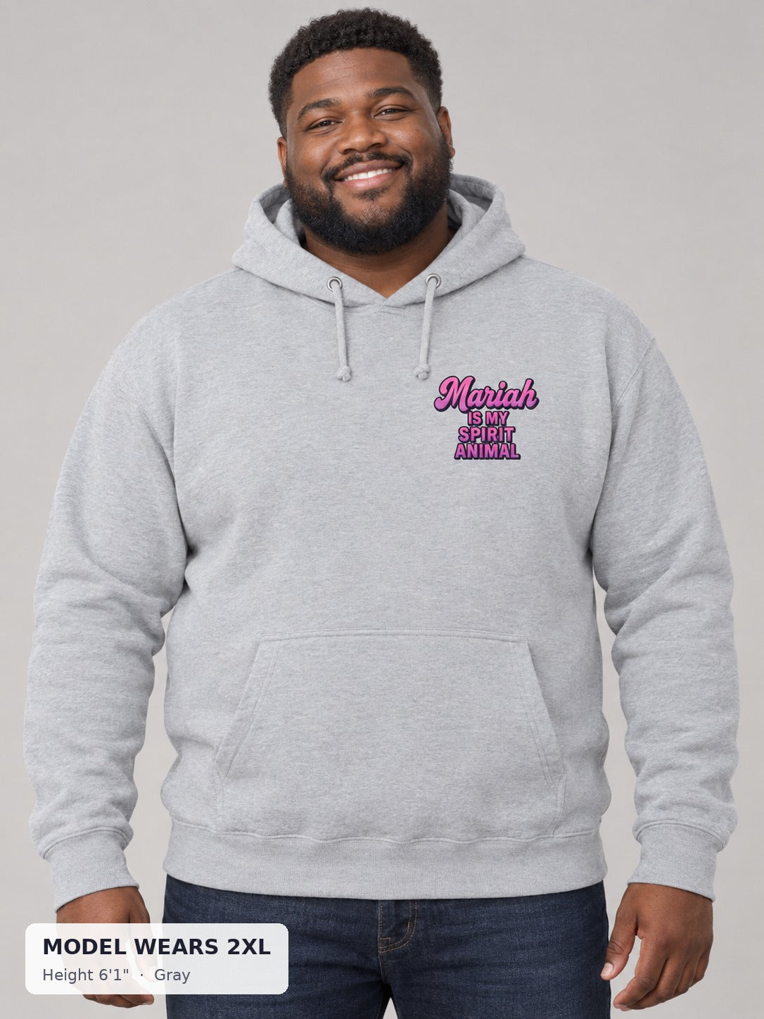 Mariah Spirit Animal Hoodie in Gray on a plus-size model wearing size 2XL, 6'1" - Good Trouble Fashion