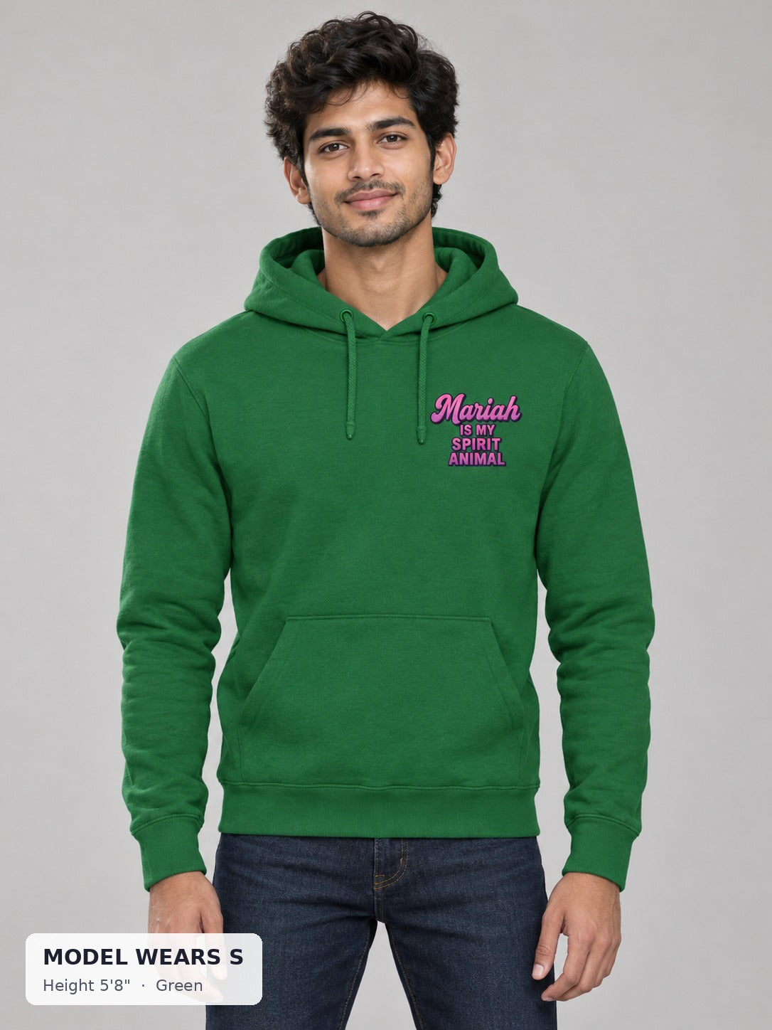 Mariah Spirit Animal Hoodie in Green on a slim model wearing size S, 5'8" - Good Trouble Fashion