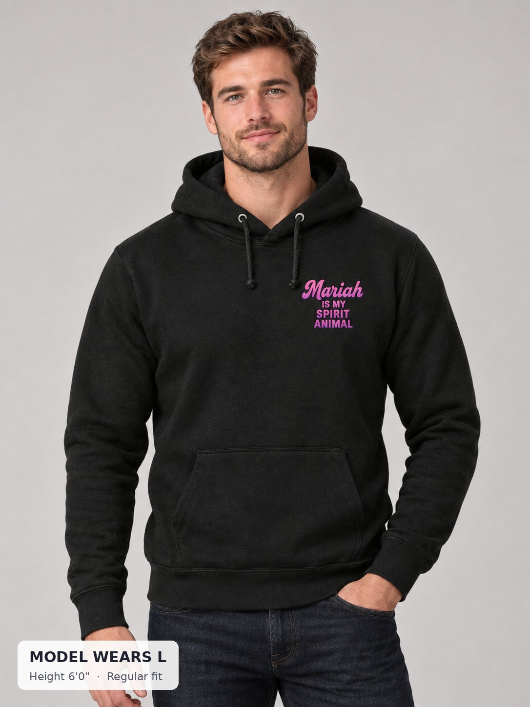 Mariah Spirit Animal Hoodie on an athletic model wearing size L, 6'0" - Good Trouble Fashion
