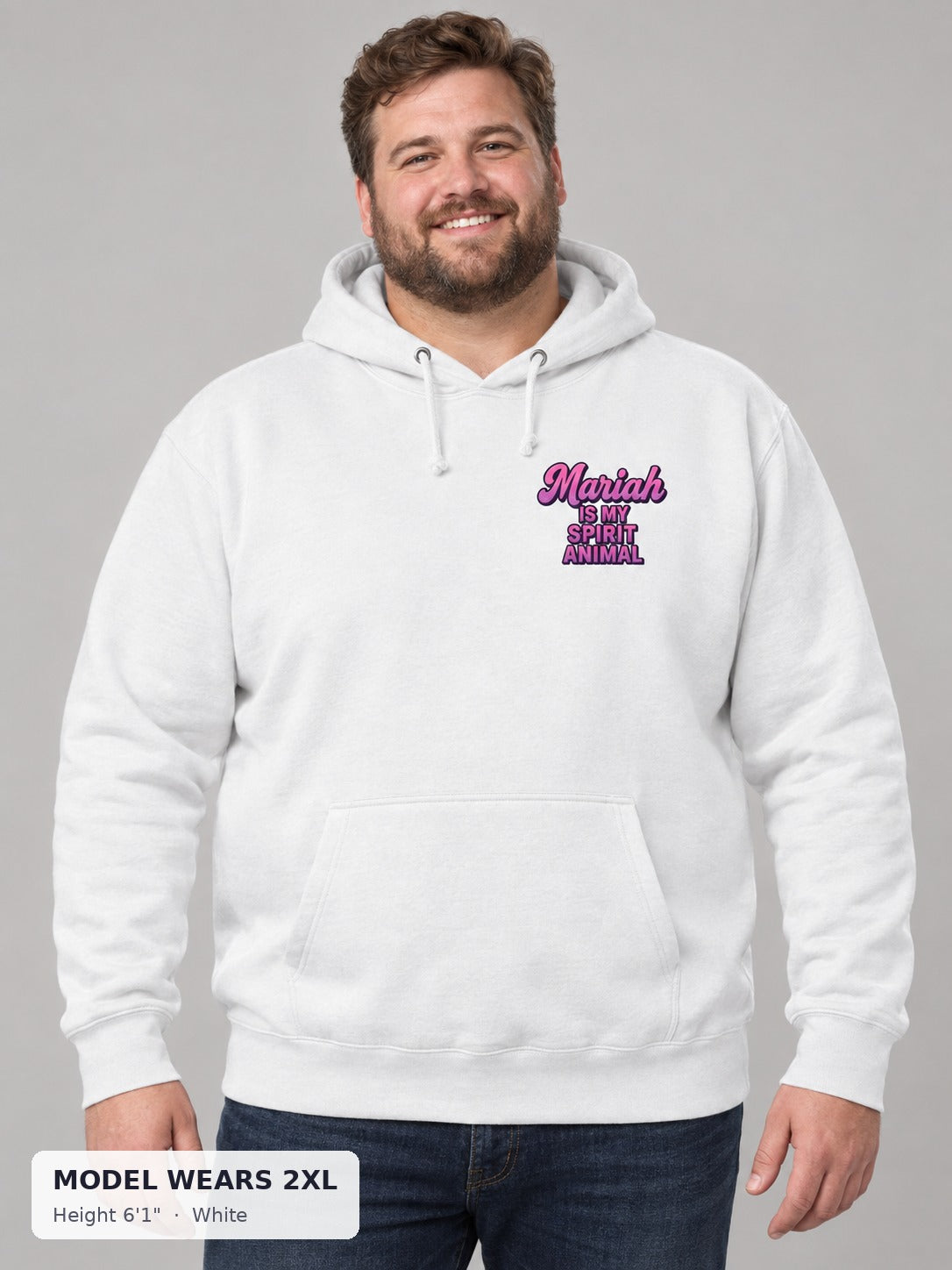 Mariah Spirit Animal Hoodie in White on a plus-size model wearing size 2XL, 6'1" - Good Trouble Fashion