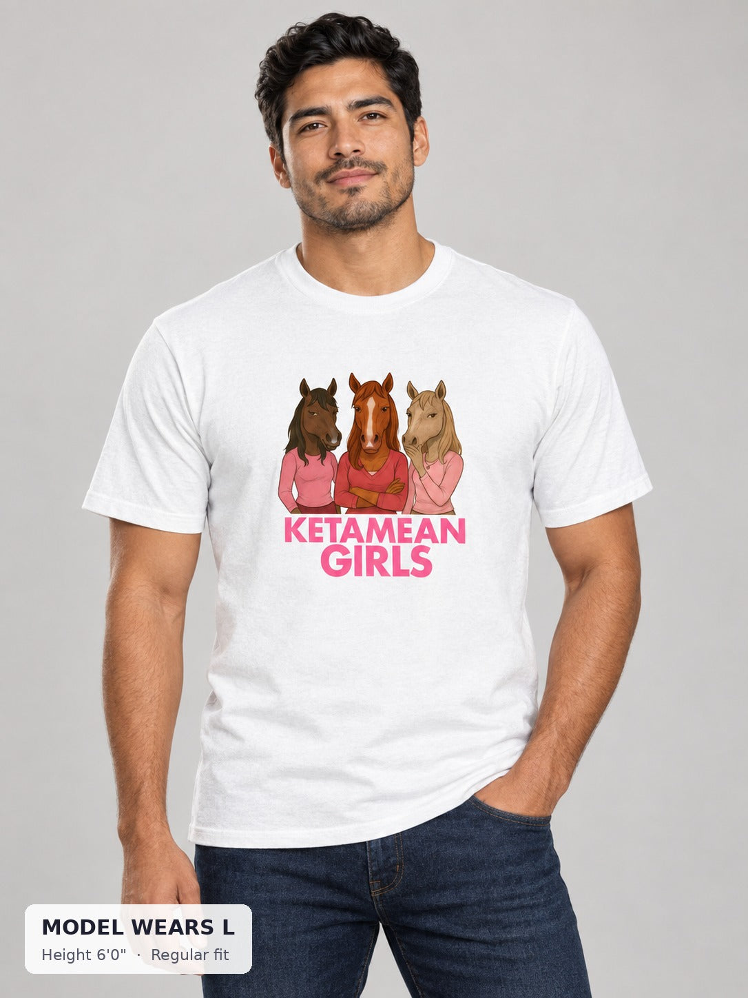 Mean Girls Ketamine Tee on an athletic model wearing size L, 6'0" - Good Trouble Fashion
