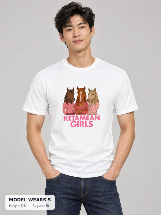 Mean Girls Ketamine Tee on a slim model wearing size S, 5'8" - Good Trouble Fashion