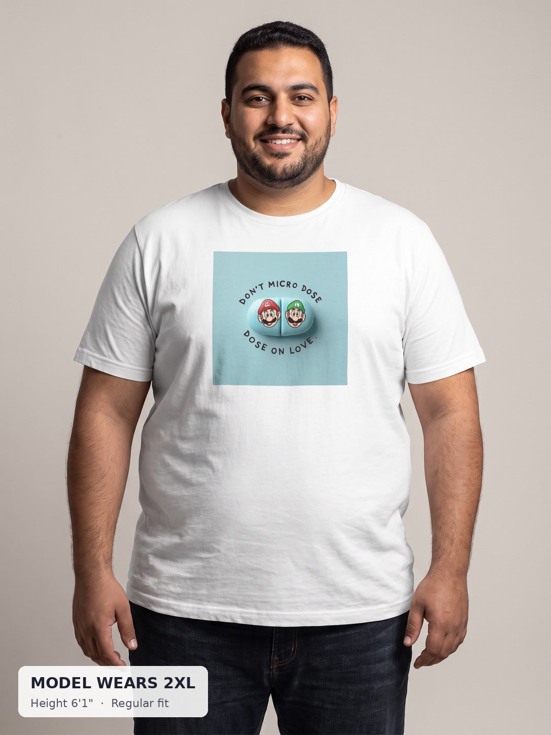 Micro Dose Love Tee on a plus-size model wearing size 2XL, 6'1" - Good Trouble Fashion