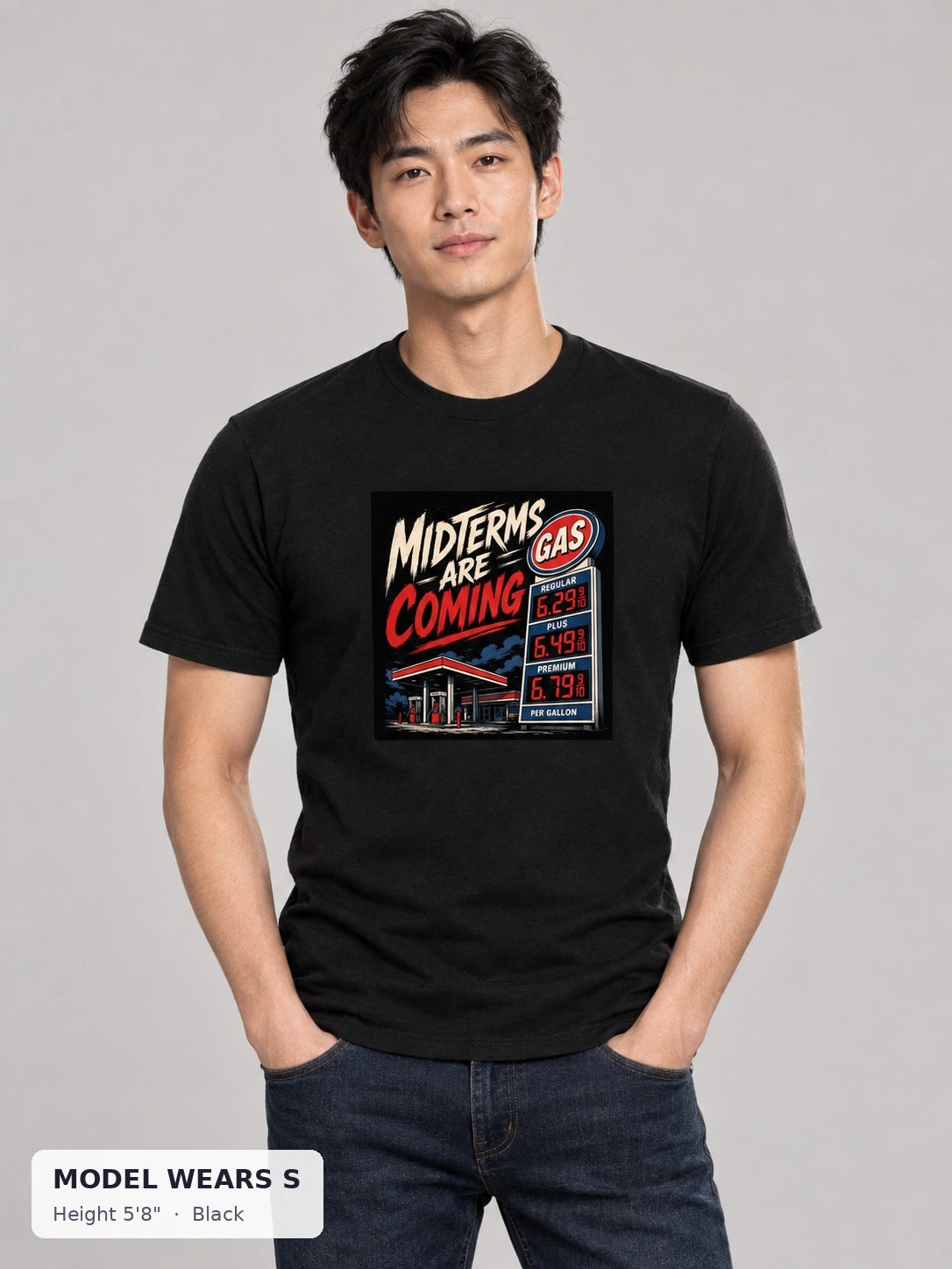 Midterms Are Coming Tee in Black on a slim model wearing size S, 5'8" - Good Trouble Fashion
