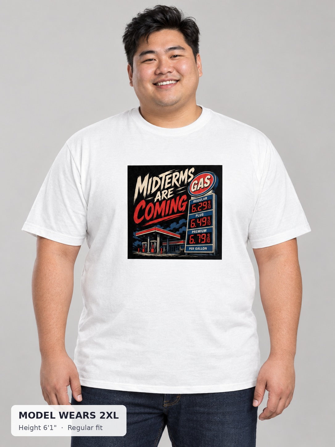 Midterms Are Coming Tee on a plus-size model wearing size 2XL, 6'1" - Good Trouble Fashion