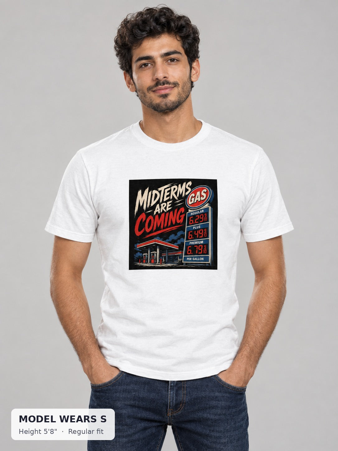 Midterms Are Coming Tee on a slim model wearing size S, 5'8" - Good Trouble Fashion