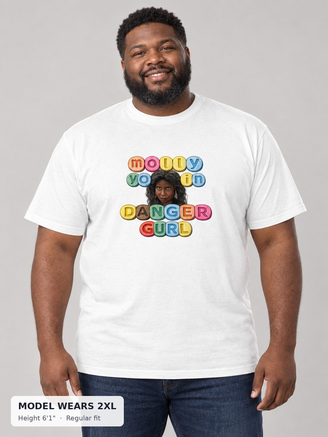 Molly Festival Tee on a plus-size model wearing size 2XL, 6'1" - Good Trouble Fashion