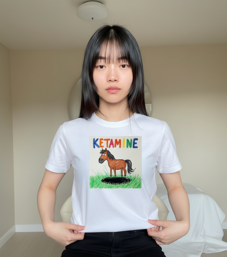 Ketamine Horse T-Shirt – unisex graphic cotton T-shirt from Good Trouble Fashion – soft jersey tee product photo