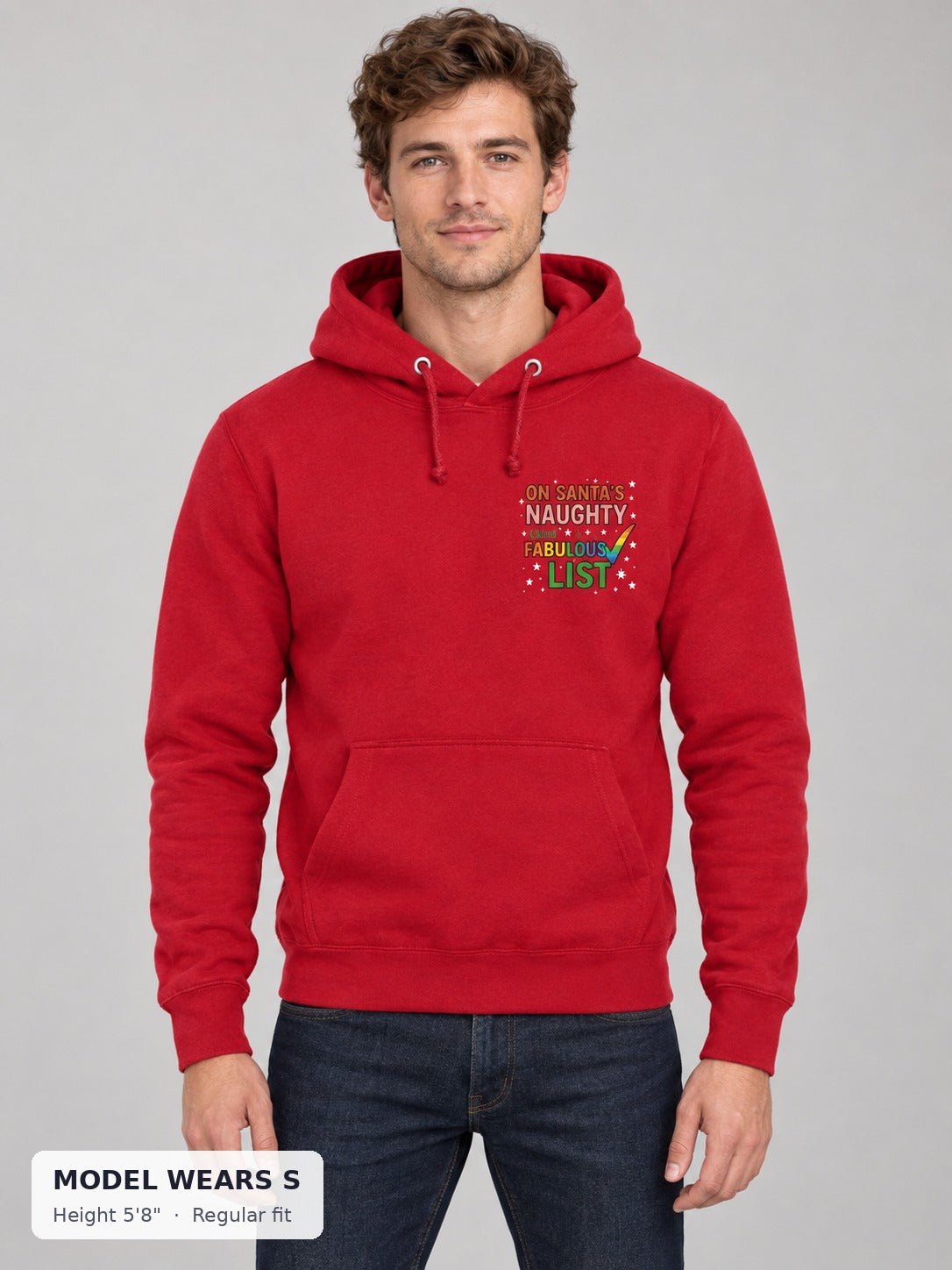 Naughty & Fabulous Holiday Hoodie on a slim model wearing size S, 5'8" - Good Trouble Fashion