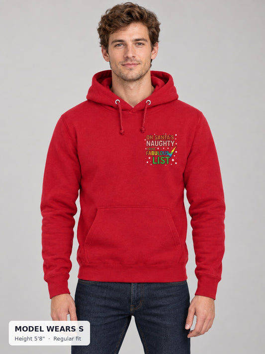 Naughty & Fabulous Holiday Hoodie on a slim model wearing size S, 5'8" - Good Trouble Fashion