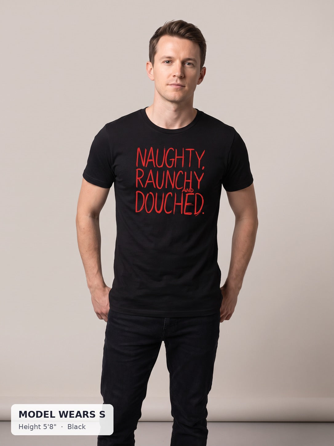 Naughty Graphic Tee in Black on a slim model wearing size S, 5'8" - Good Trouble Fashion