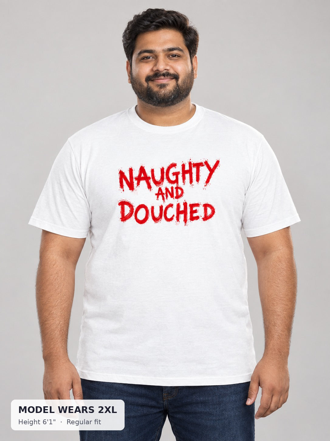 Naughty Graphic Tee on a plus-size model wearing size 2XL, 6'1" - Good Trouble Fashion