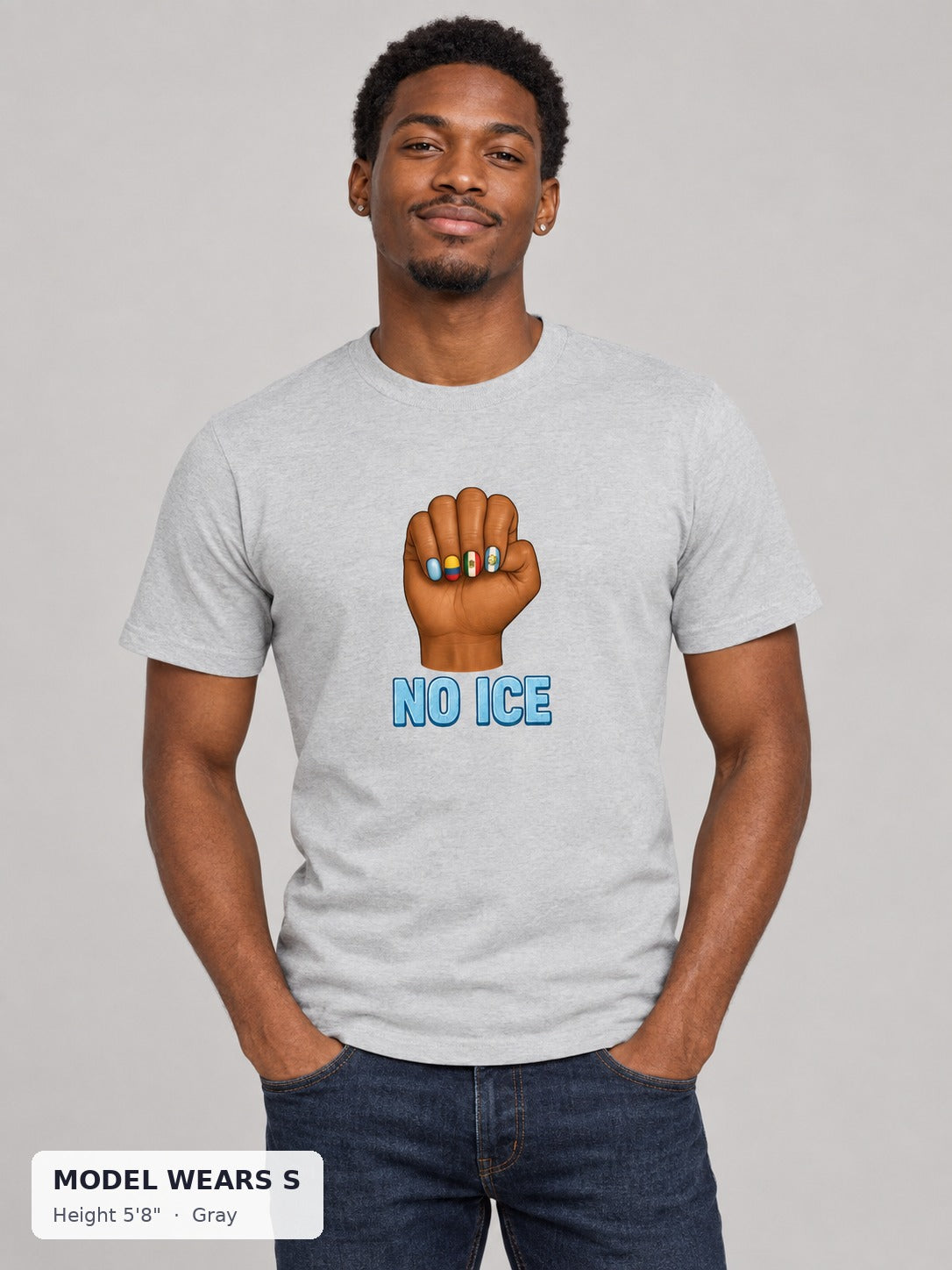 No Ice Tee in Gray on a slim model wearing size S, 5'8" - Good Trouble Fashion