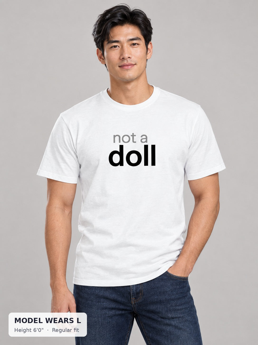 Not a Doll Tee on an athletic model wearing size L, 6'0" - Good Trouble Fashion